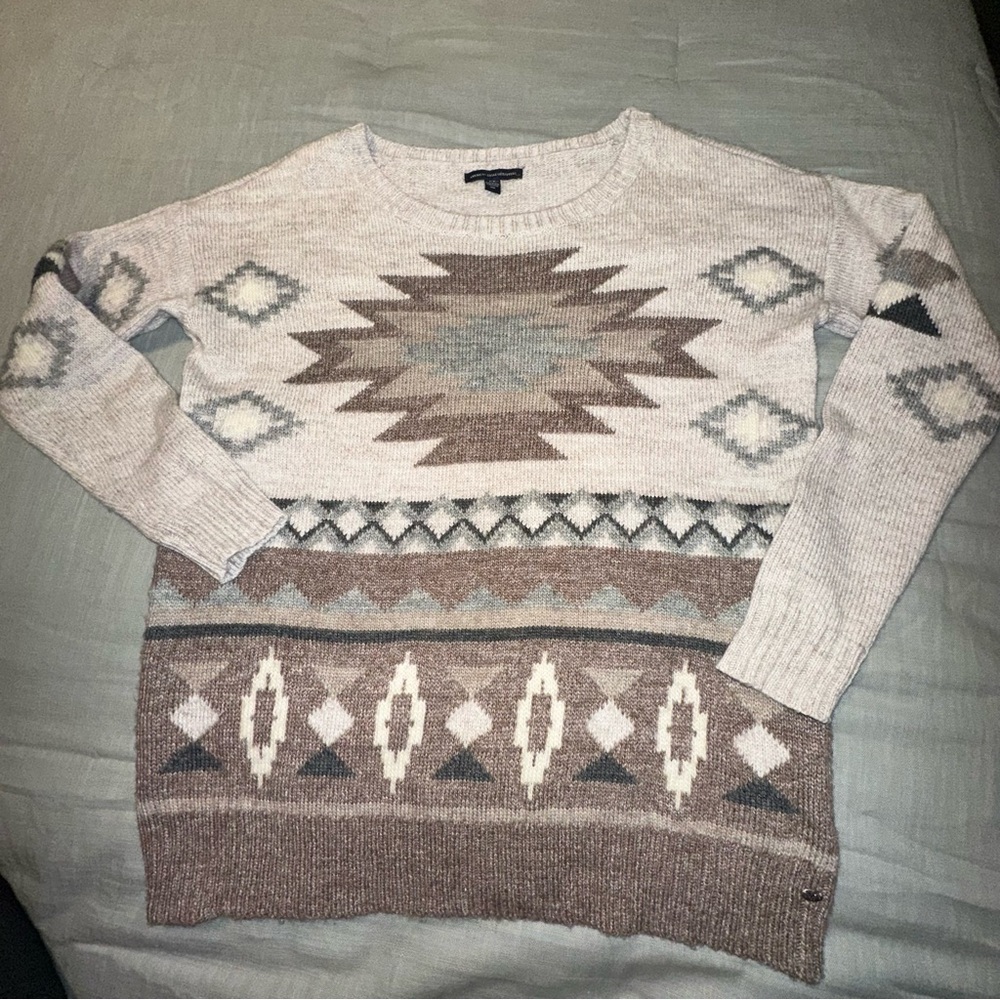 American Eagle Southwestern Tribal Pattern Pullover Sweater Wool Blend Small